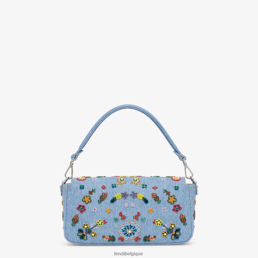 accessoires Fendi sac réédition en denim avec broderie de fleurs bleu clair femmes 8X8J2J635 Fendi Belgique
