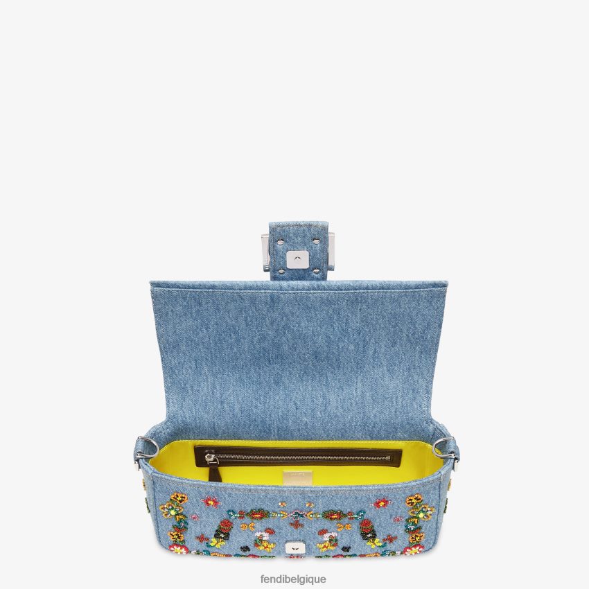 accessoires Fendi sac réédition en denim avec broderie de fleurs bleu clair femmes 8X8J2J635 Fendi Belgique