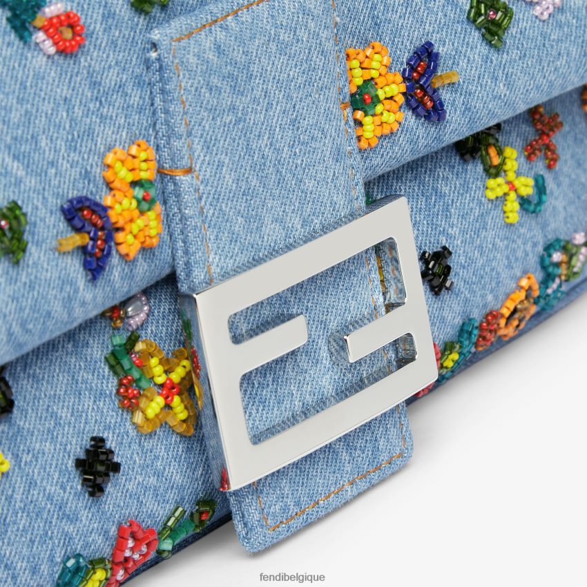accessoires Fendi sac réédition en denim avec broderie de fleurs bleu clair femmes 8X8J2J635 Fendi Belgique