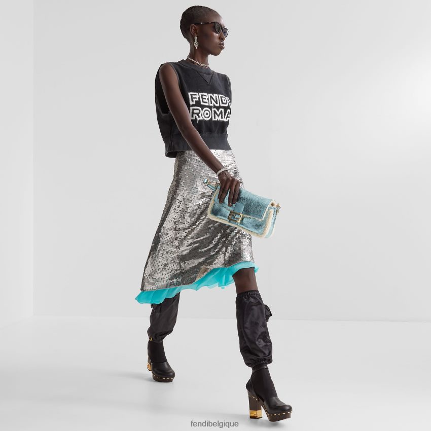 accessoires Fendi sac réédition en mouton lamé bleu clair femmes 8X8J2J798 Fendi Lunette De Soleil