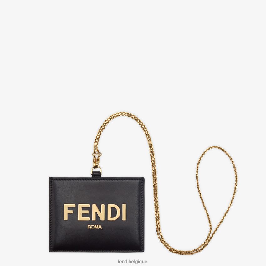 accessoires Fendi badge nominatif en cuir noir femmes 8X8J2J1445 Fendi Belgique