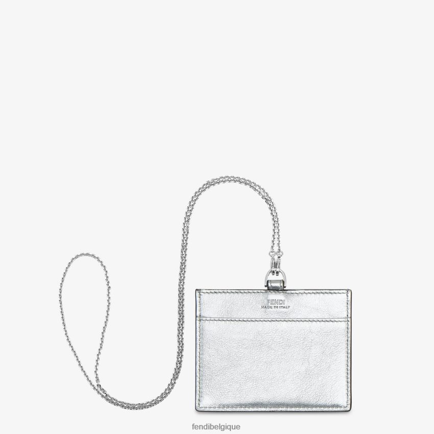 accessoires Fendi porte-badge en cuir argent femmes 8X8J2J1442 Fendi Belgique