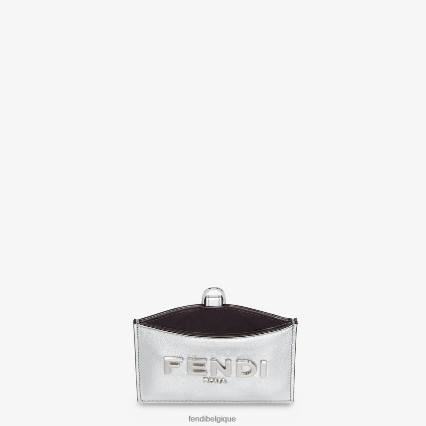 accessoires Fendi porte-badge en cuir argent femmes 8X8J2J1442 Fendi Belgique
