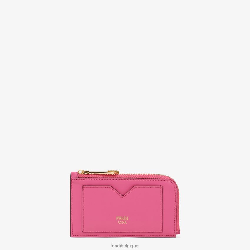 accessoires Fendi porte-cartes bicolore fuchsia et cuir beige femmes 8X8J2J1511 Fendi Belgique