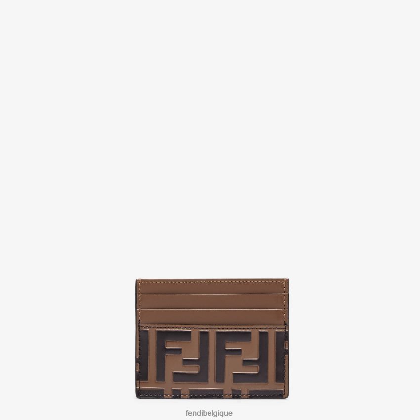 accessoires Fendi porte-cartes de visite plat en cuir brun femmes 8X8J2J1478 Fendi Belgique
