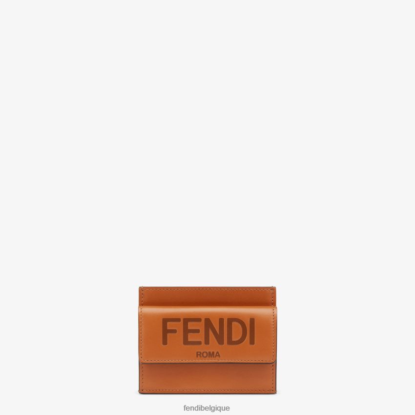 accessoires Fendi porte-cartes en cuir Roma brun femmes 8X8J2J1556 Fendi Belgique