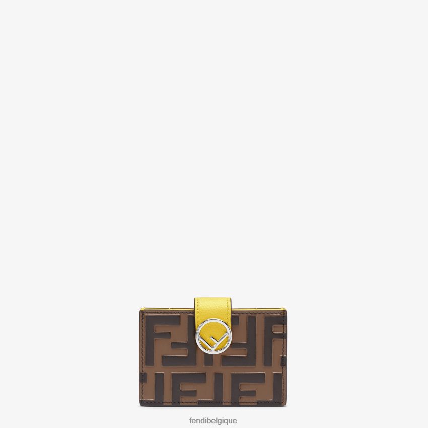accessoires Fendi porte-cartes en cuir à soufflet jaune femmes 8X8J2J1583 Fendi Belgique