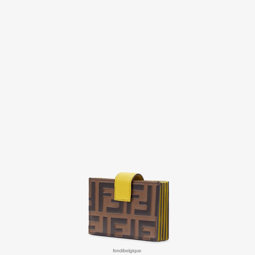 accessoires Fendi porte-cartes en cuir à soufflet jaune femmes 8X8J2J1583 Fendi Belgique