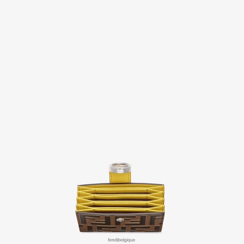 accessoires Fendi porte-cartes en cuir à soufflet jaune femmes 8X8J2J1583 Fendi Belgique