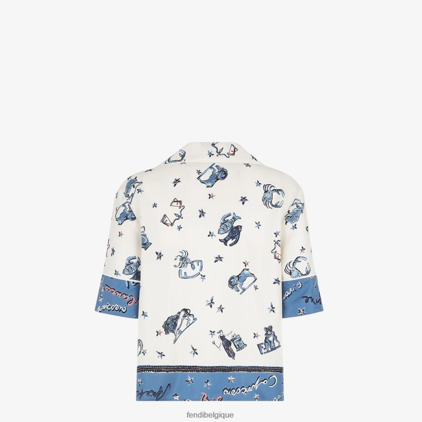 vêtements Fendi chemise en soie bleu femmes 8X8J2J982 Fendi Sac