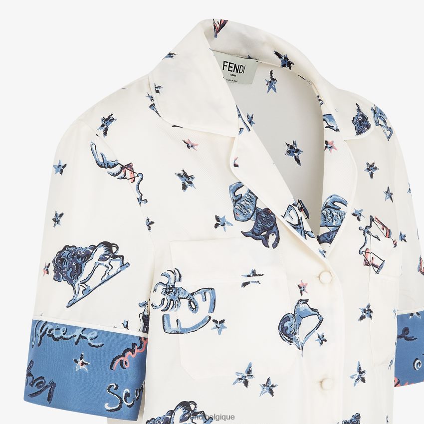 vêtements Fendi chemise en soie bleu femmes 8X8J2J982 Fendi Sac