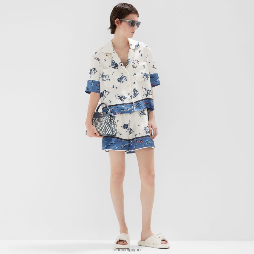 vêtements Fendi chemise en soie bleu femmes 8X8J2J982 Fendi Sac