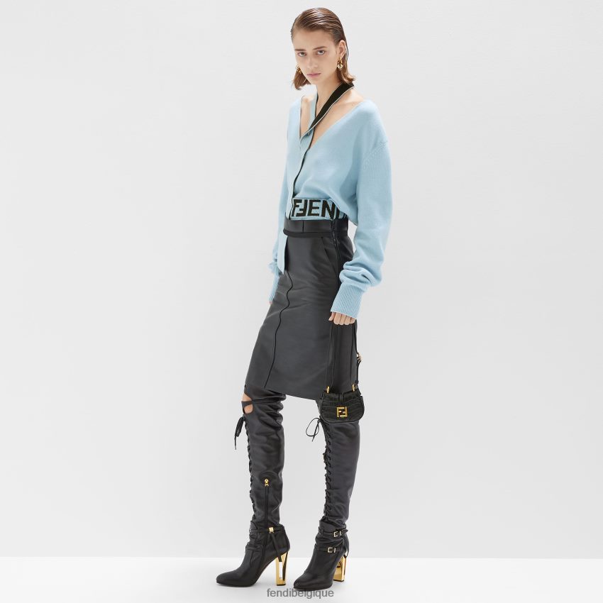 vêtements Fendi jupe en cuir noir femmes 8X8J2J926 Fendi Belgique