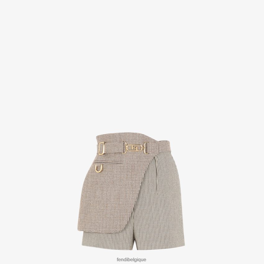vêtements Fendi short en laine à motif pied-de-poule beige femmes 8X8J2J1225 Fendi Sac