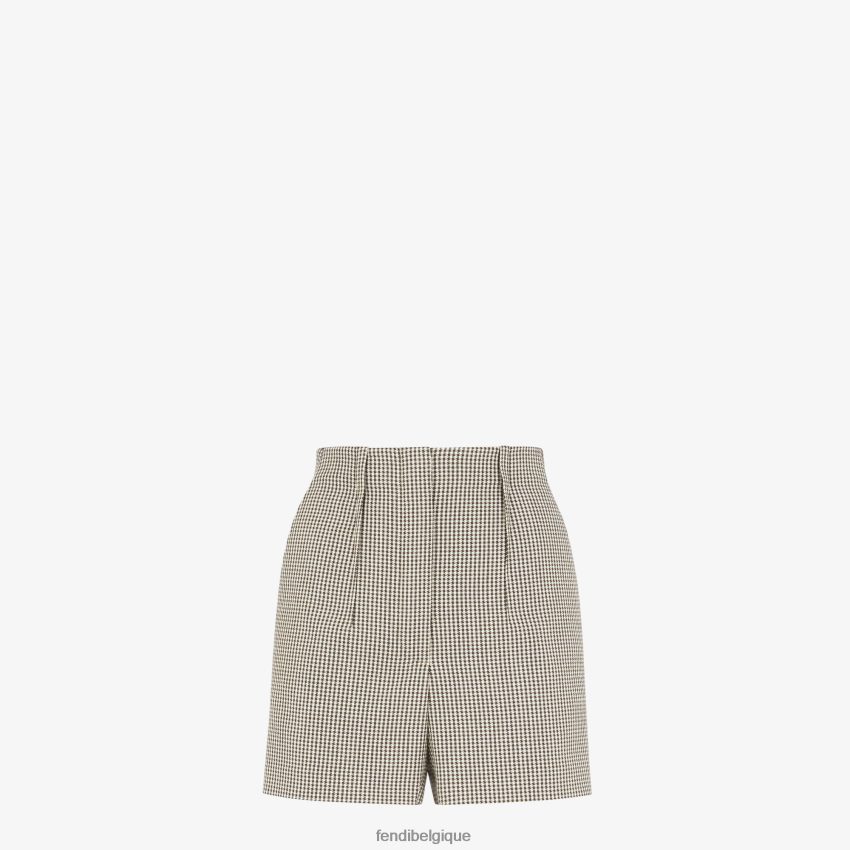 vêtements Fendi short en laine à motif pied-de-poule beige femmes 8X8J2J1225 Fendi Sac