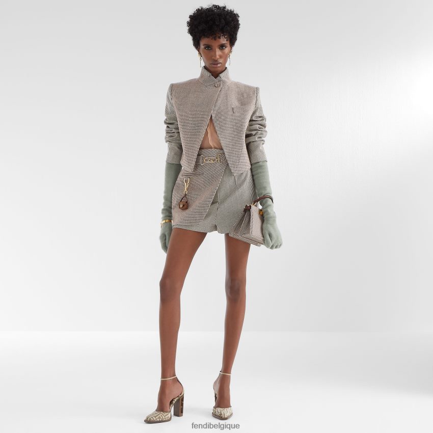 vêtements Fendi short en laine à motif pied-de-poule beige femmes 8X8J2J1225 Fendi Sac