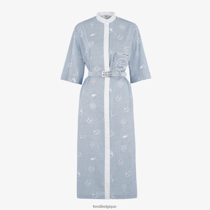 vêtements Fendi robe-chemise en coton bleu femmes 8X8J2J1044 Fendi Lunette De Soleil