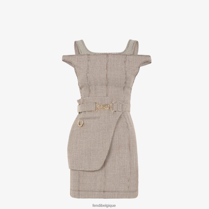 vêtements Fendi robe en laine à motif pied-de-poule beige femmes 8X8J2J1223 Fendi Belgique