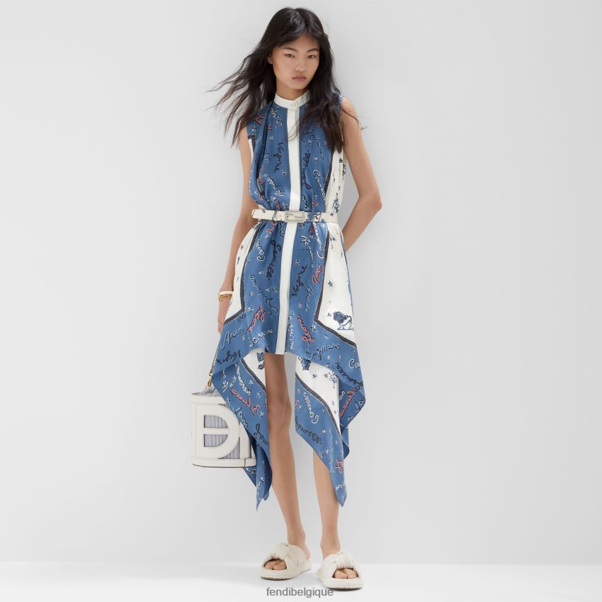 vêtements Fendi robe en soie bleu femmes 8X8J2J1039 Fendi Sac