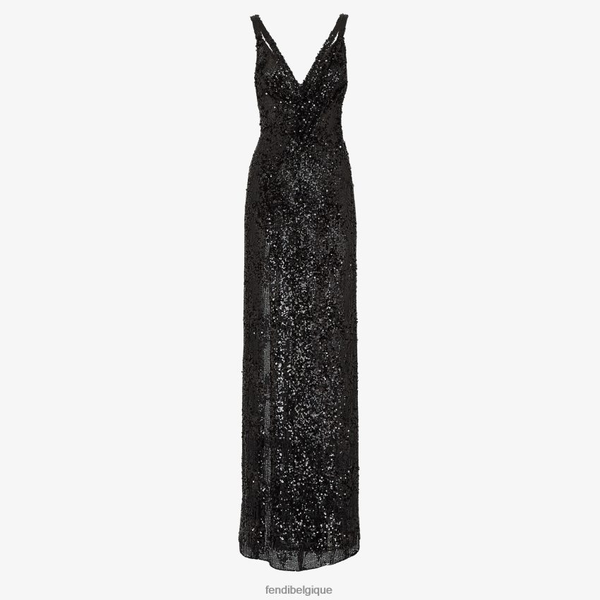 vêtements Fendi robe à sequins et mousseline noir femmes 8X8J2J1184 Fendi Belgique
