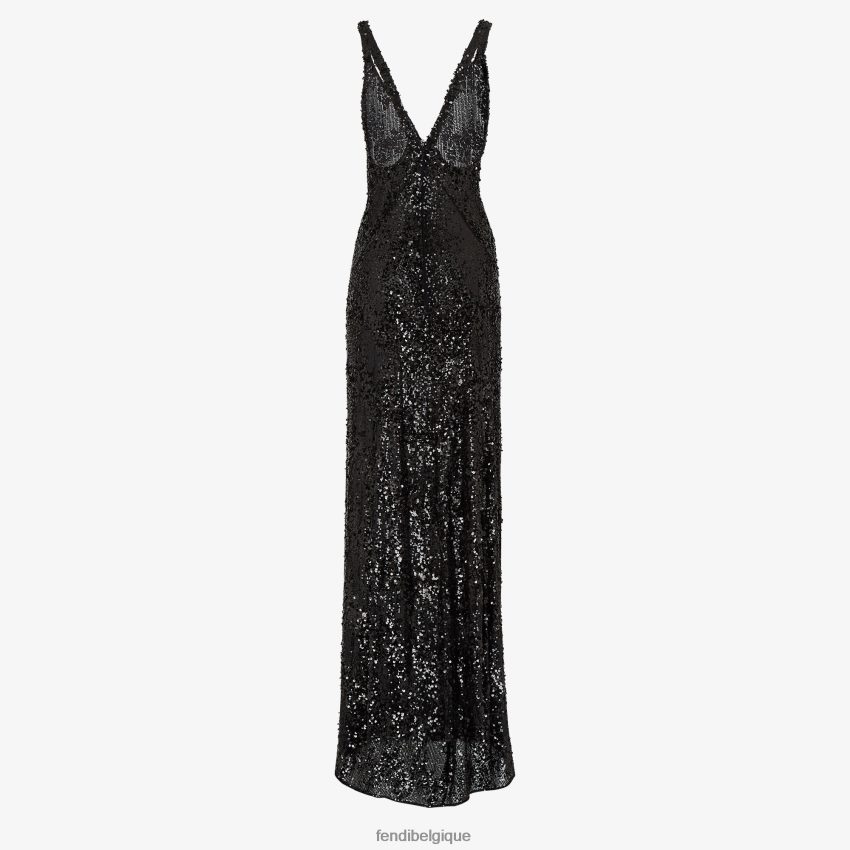 vêtements Fendi robe à sequins et mousseline noir femmes 8X8J2J1184 Fendi Belgique
