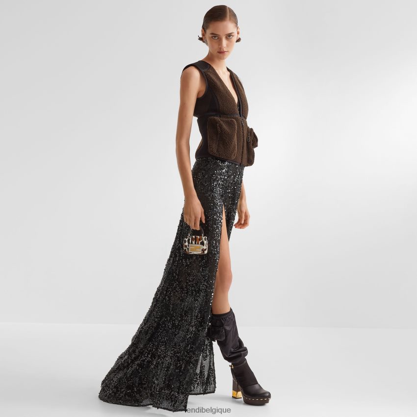 vêtements Fendi robe à sequins et mousseline noir femmes 8X8J2J1184 Fendi Belgique