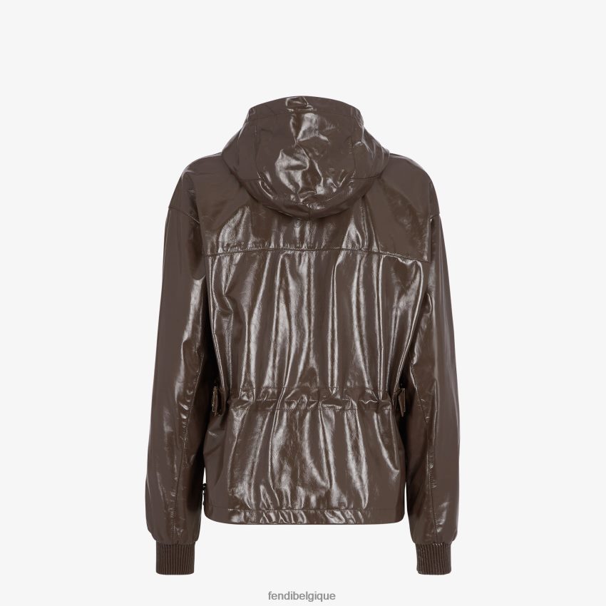 vêtements Fendi veste en cuir brillant brun femmes 8X8J2J1169 Fendi Belgique