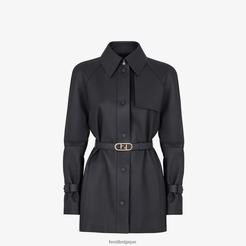 vêtements Fendi veste en cuir ciré noir femmes 8X8J2J1208 Fendi Belgique