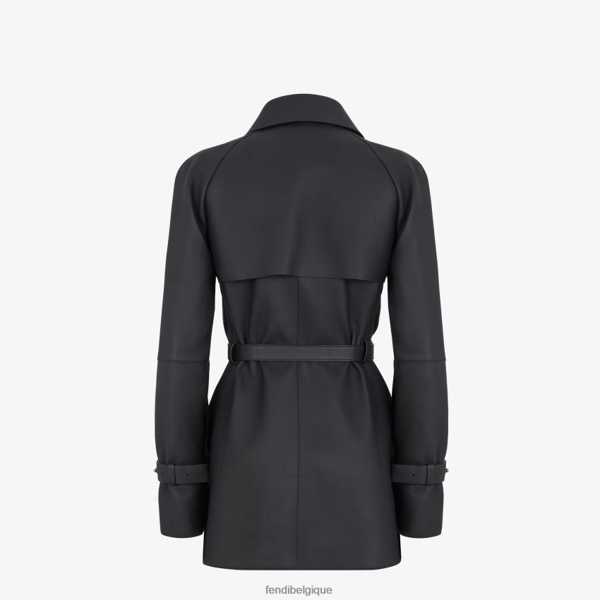 vêtements Fendi veste en cuir ciré noir femmes 8X8J2J1208 Fendi Belgique