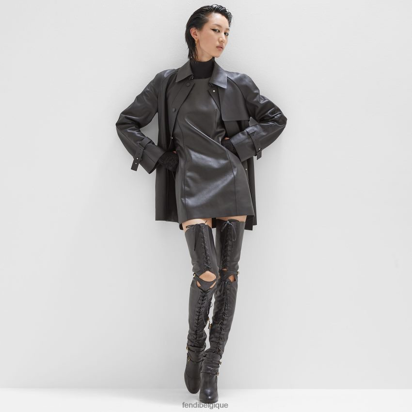 vêtements Fendi veste en cuir ciré noir femmes 8X8J2J1208 Fendi Belgique