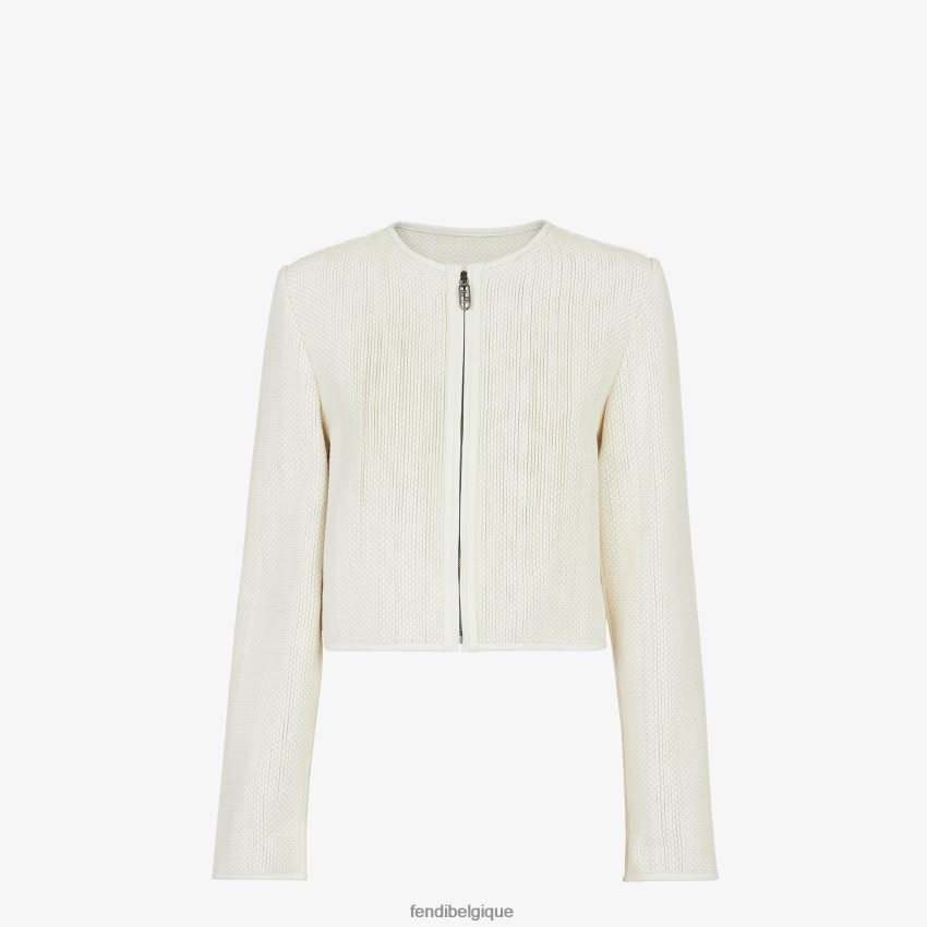 vêtements Fendi veste en cuir entrelacée blanc femmes 8X8J2J1138 Fendi Sac