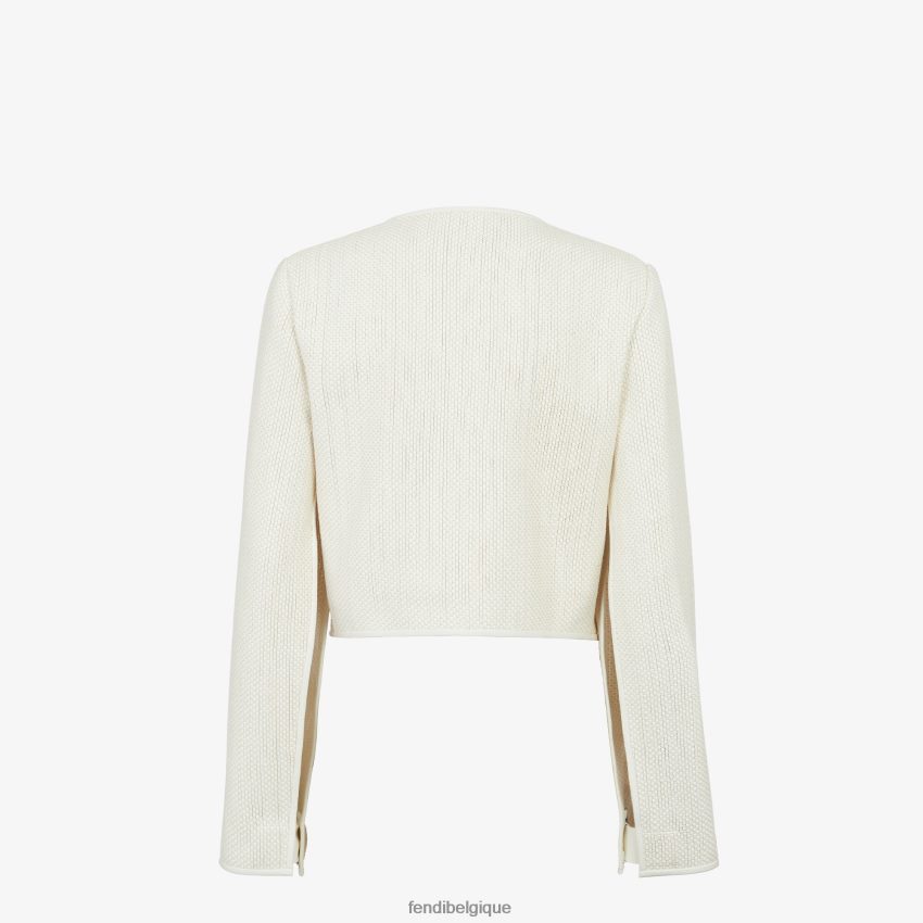 vêtements Fendi veste en cuir entrelacée blanc femmes 8X8J2J1138 Fendi Sac