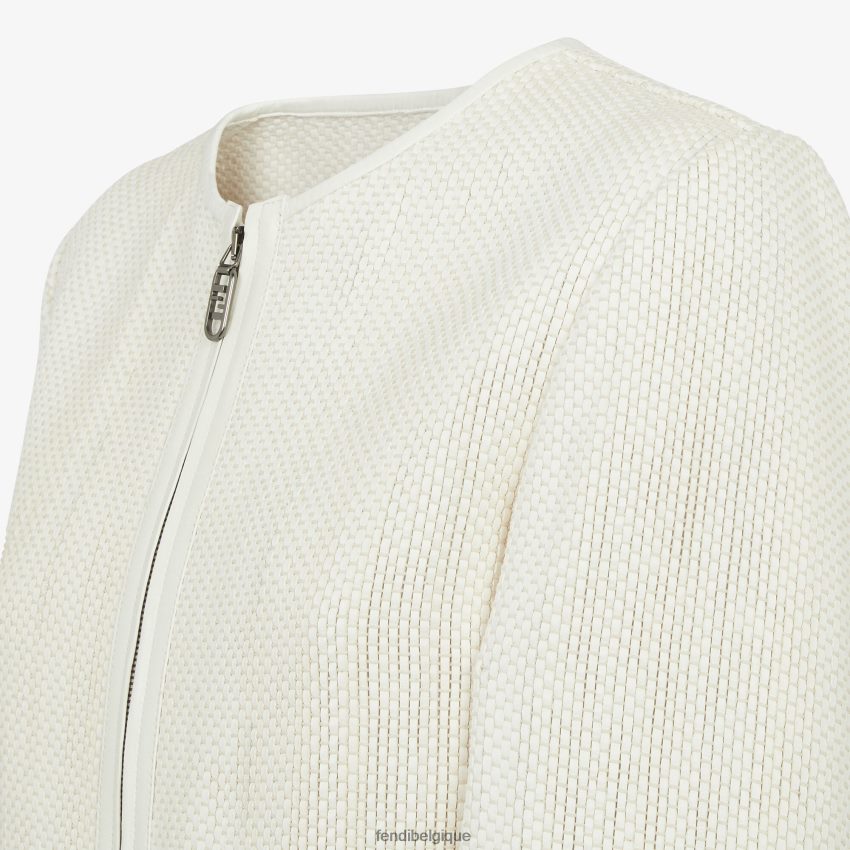 vêtements Fendi veste en cuir entrelacée blanc femmes 8X8J2J1138 Fendi Sac