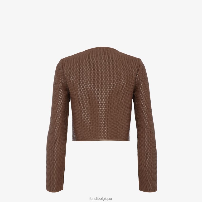 vêtements Fendi veste en cuir tressé brun femmes 8X8J2J1140 Fendi Lunette De Soleil