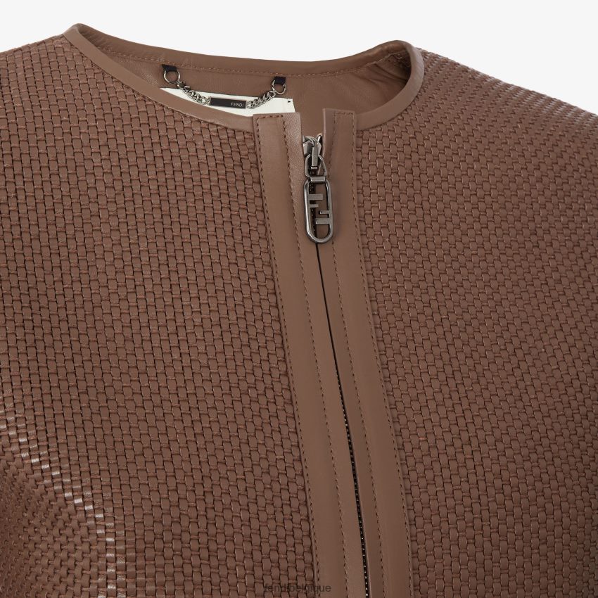 vêtements Fendi veste en cuir tressé brun femmes 8X8J2J1140 Fendi Lunette De Soleil