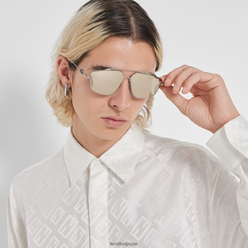 accessoires Fendi lunettes de soleil en métal ruthénium avec verres gris hommes 8X8J2J2445 Fendi Lunette De Soleil