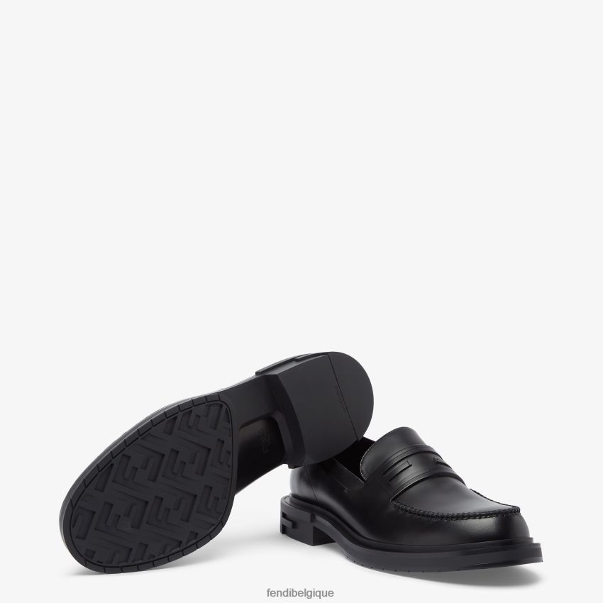 chaussures Fendi mocassins en cuir noir hommes 8X8J2J2240 Fendi Belgique