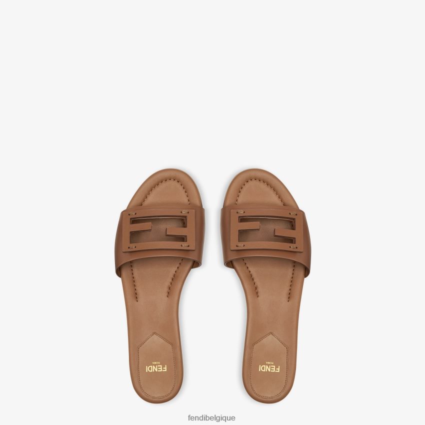 chaussures Fendi claquettes en cuir baguette brun hommes 8X8J2J1268 Fendi Belgique