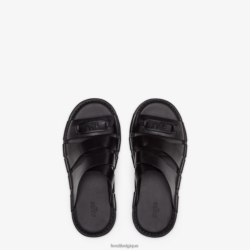 chaussures Fendi claquettes en cuir noir hommes 8X8J2J2280 Fendi Lunette De Soleil