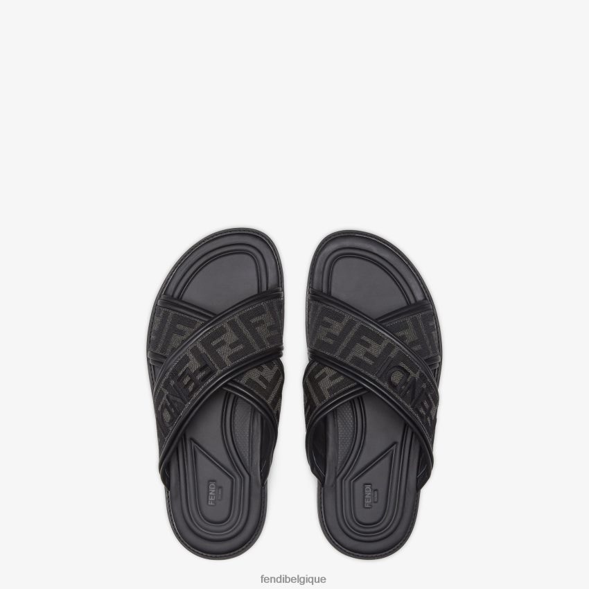 chaussures Fendi diapositives en tissu noir hommes 8X8J2J2256 Fendi Lunette De Soleil