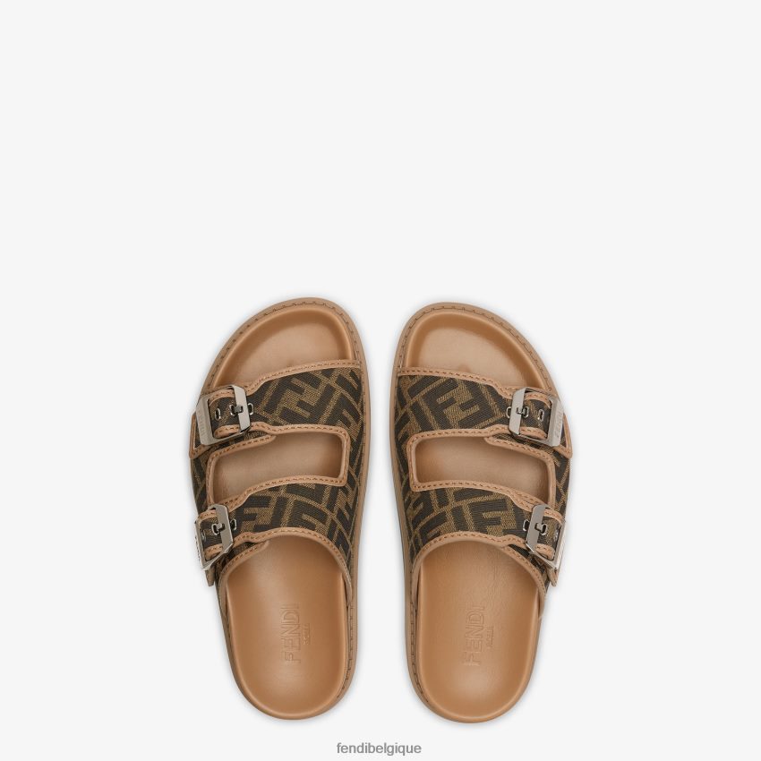 chaussures Fendi sandales en cuir et tissu brun hommes 8X8J2J2226 Fendi Lunette De Soleil