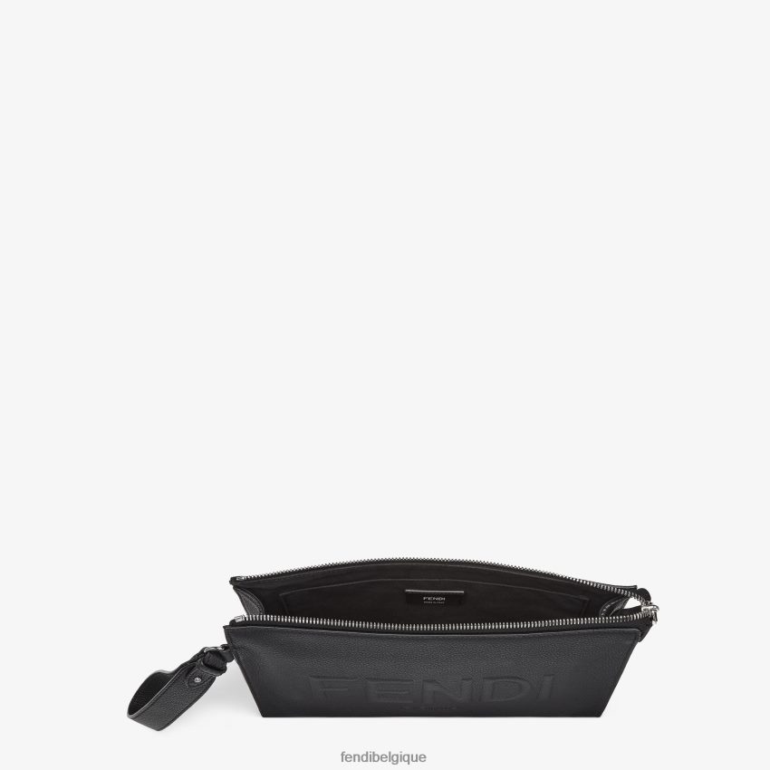 accessoires Fendi pochette en cuir noir hommes 8X8J2J1841 Fendi Belgique