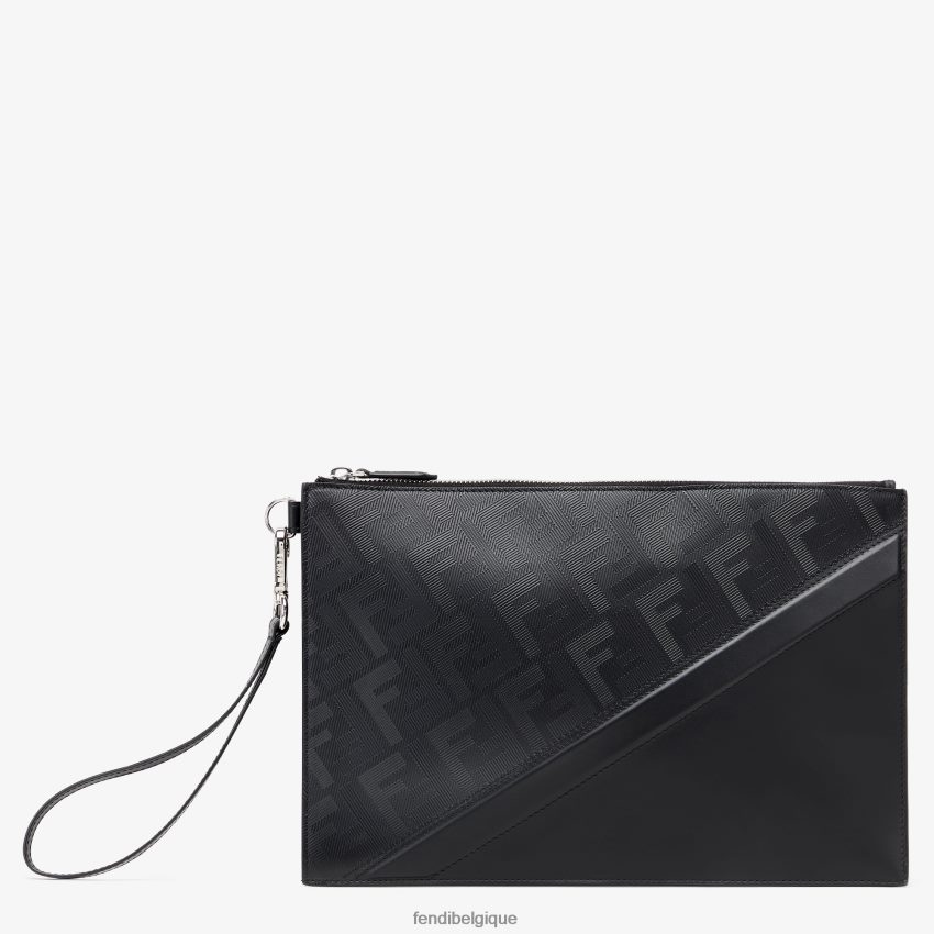 accessoires Fendi sac en cuir diagonal Shadow noir hommes 8X8J2J1897 Fendi Sac