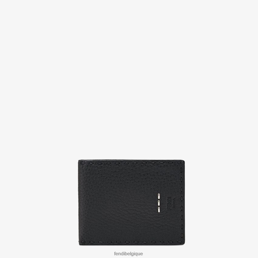 accessoires Fendi portefeuille à deux volets Selleria en cuir noir hommes 8X8J2J2681 Fendi Belgique