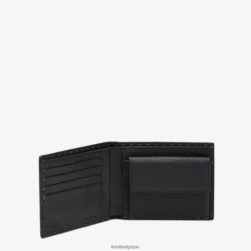accessoires Fendi portefeuille à deux volets Selleria en cuir noir hommes 8X8J2J2681 Fendi Belgique