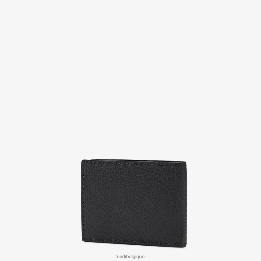 accessoires Fendi portefeuille à deux volets Selleria en cuir noir hommes 8X8J2J2681 Fendi Belgique