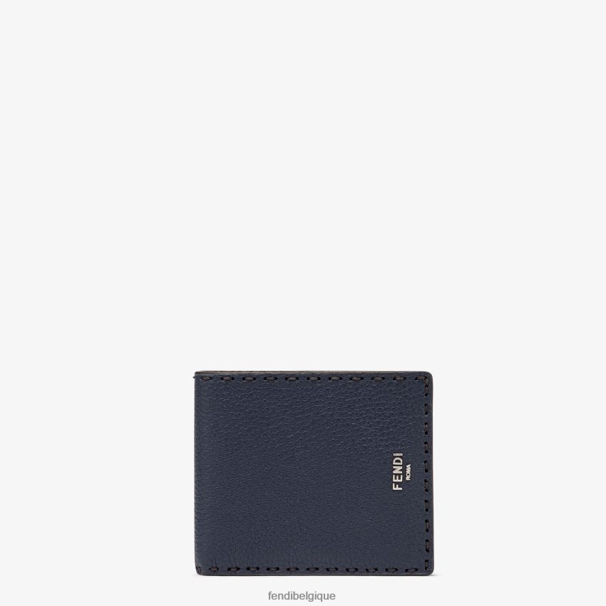 accessoires Fendi portefeuille à deux volets en cuir Selleria bleu hommes 8X8J2J2644 Fendi Sac