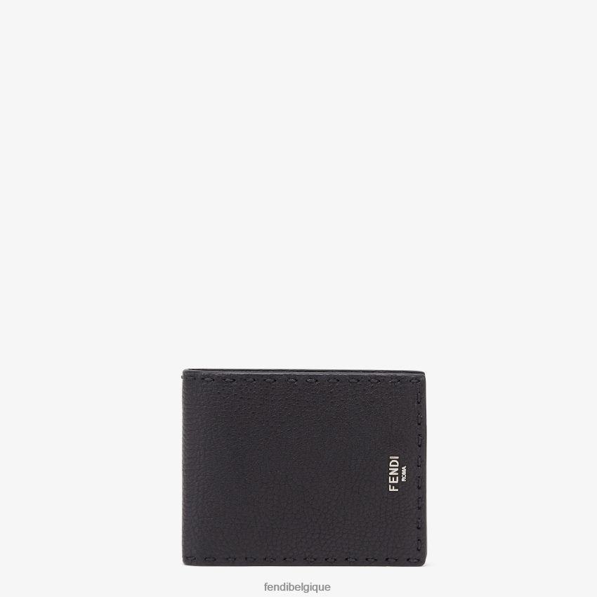 accessoires Fendi portefeuille à deux volets en cuir Selleria noir hommes 8X8J2J2648 Fendi Belgique