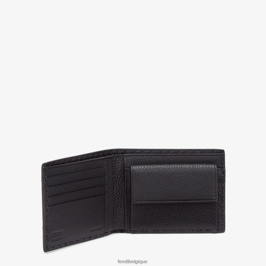 accessoires Fendi portefeuille à deux volets en cuir Selleria noir hommes 8X8J2J2648 Fendi Belgique