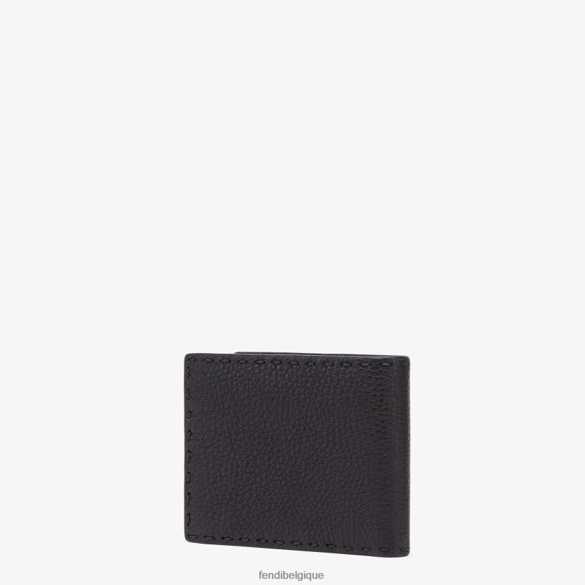 accessoires Fendi portefeuille à deux volets en cuir Selleria noir hommes 8X8J2J2648 Fendi Belgique